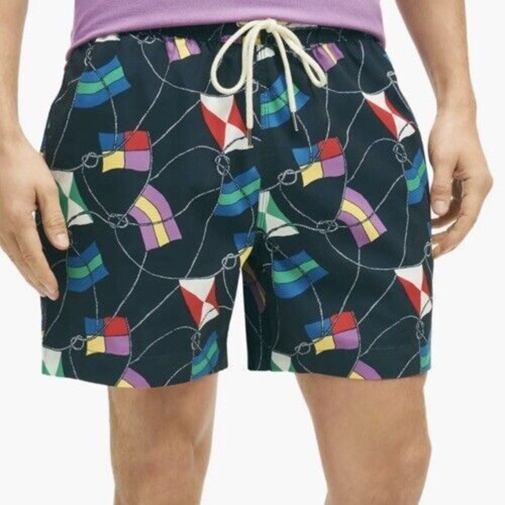 New‎ $99 Brooks Brothers Lined Swim Trunks Shorts Mens Sailing Nautical Flags M